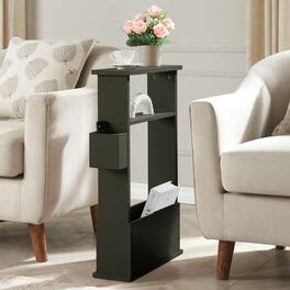 Kings Brand Furniture - Zeke Narrow Side Table with Storage Shelf - Caviar