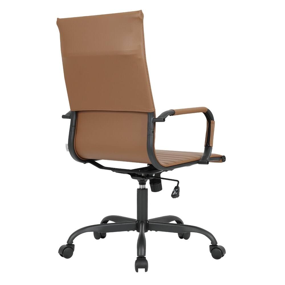 Alt View 6. LeisureMod - Harris Ergonomic High-Back Office Chair Leather Upholstery, Adjustable Swivel, Tilt, and Black Iron Frame - Light Brown.