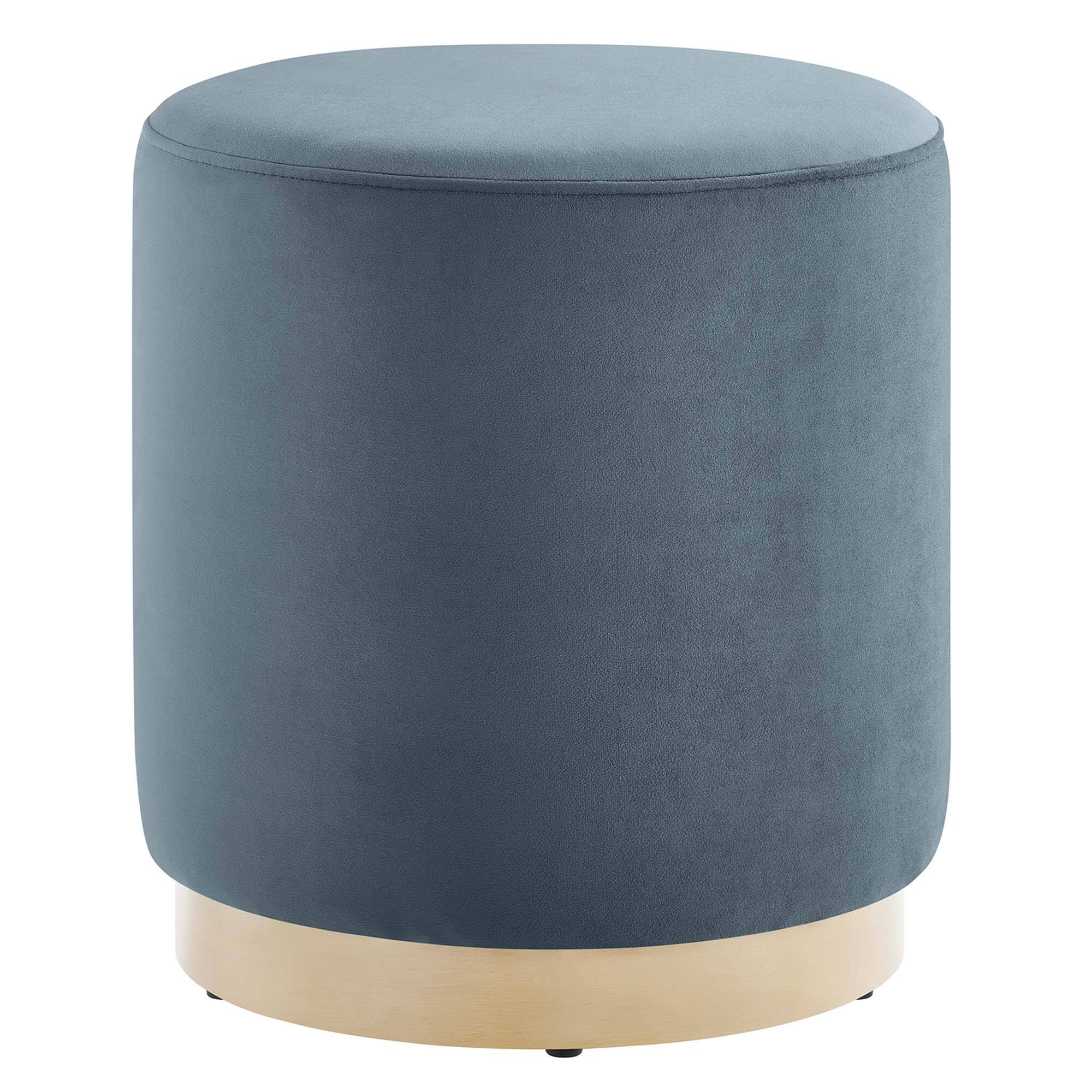 Angle. Modway - Tilden 16" Round Performance Velvet Upholstered Ottoman by Modway - Cadet Blue Natural.