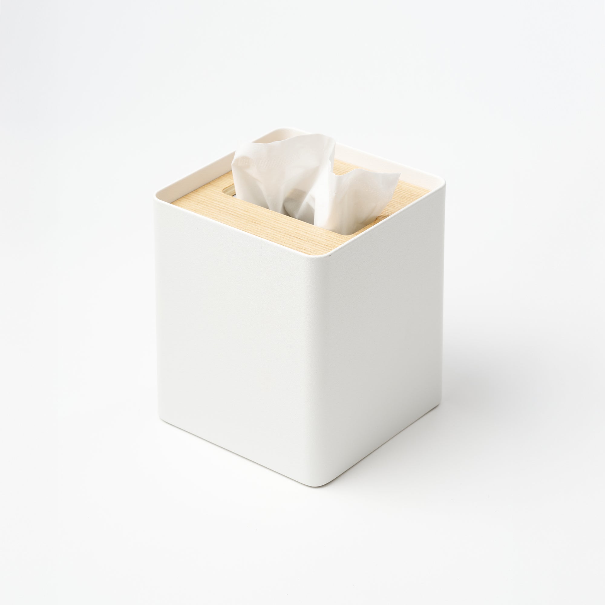 Angle. Yamazaki Home - Tissue Box Cover - Square - Steel - Ash.