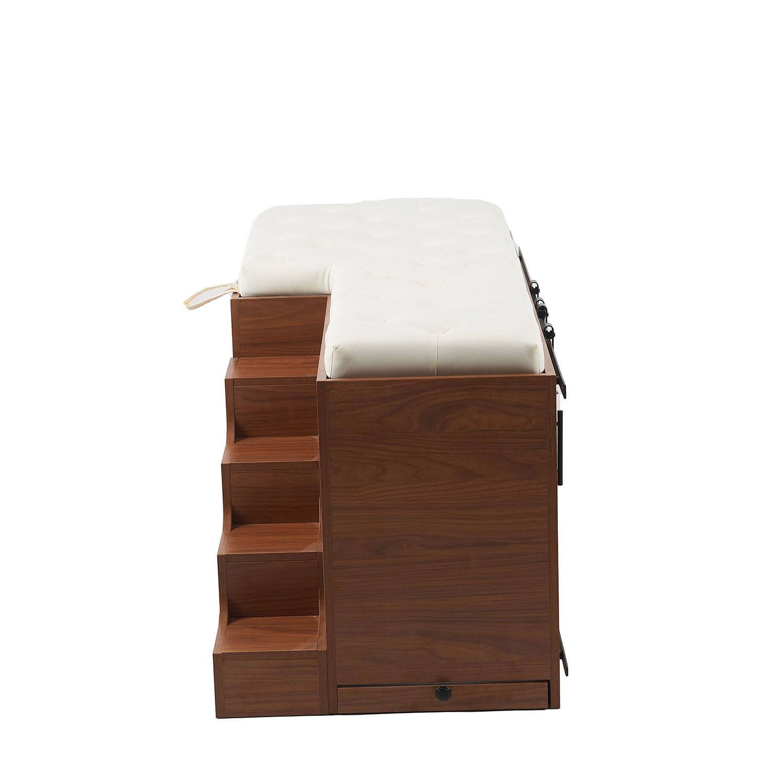 Angle. Pefilos - 56"L Furniture Style Dog Crate with Removable Cushion and Sliding Door, Wood Kennel & Bench Ottoman for Bedrooms.