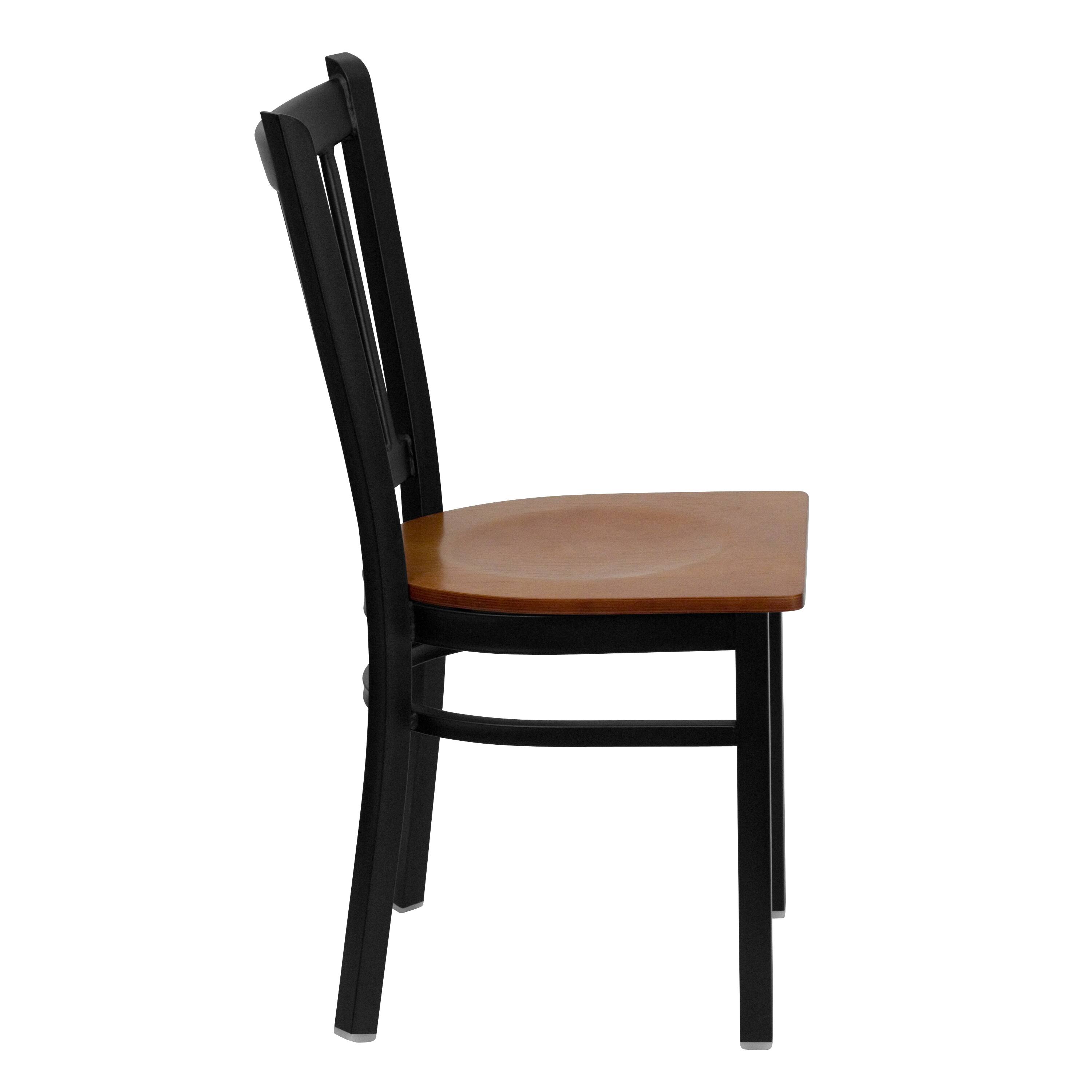 Alt View 6. Emma + Oliver - Vertical Back Metal Restaurant Dining Chair - Cherry Wood Seat/Black Metal Frame.