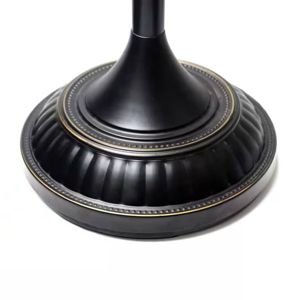 Back. Hivvago - Bronze Finish Metal Floor Lamp Torchiere with Amber Marbleized Glass Shade - Bronze Finish.