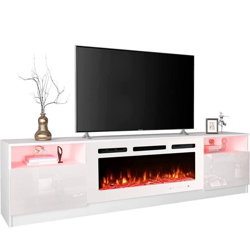 Front. U-HOMY - 36'' Electric Fireplace TV Stand, Modern Entertainment Center with Storage & LED Lights for TVs up to 80'' - White.