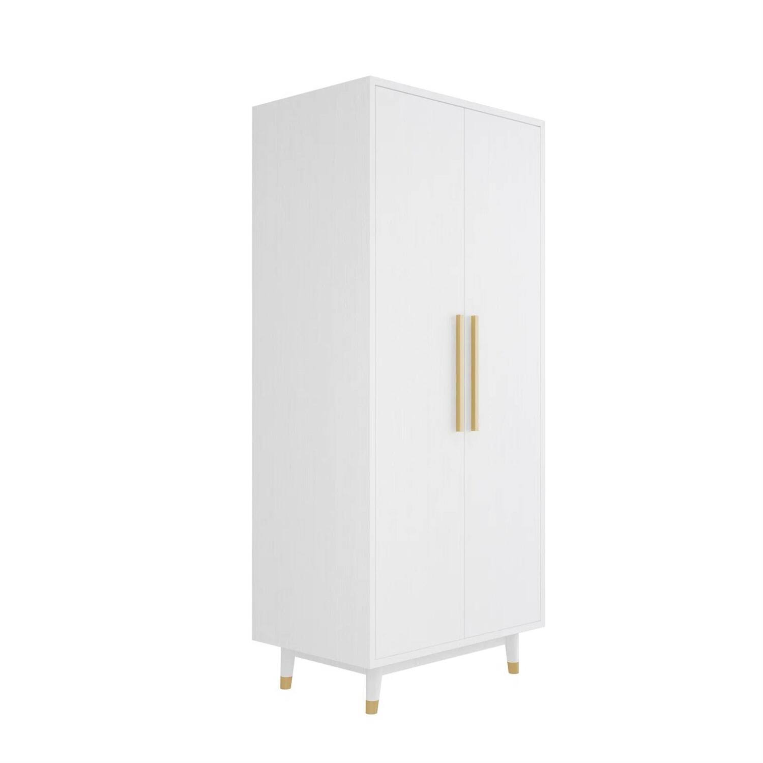 Back. Hivvago - Mid-Century Modern 2-Door Bedroom Armoire Wardrobe Cabinet in White - White.