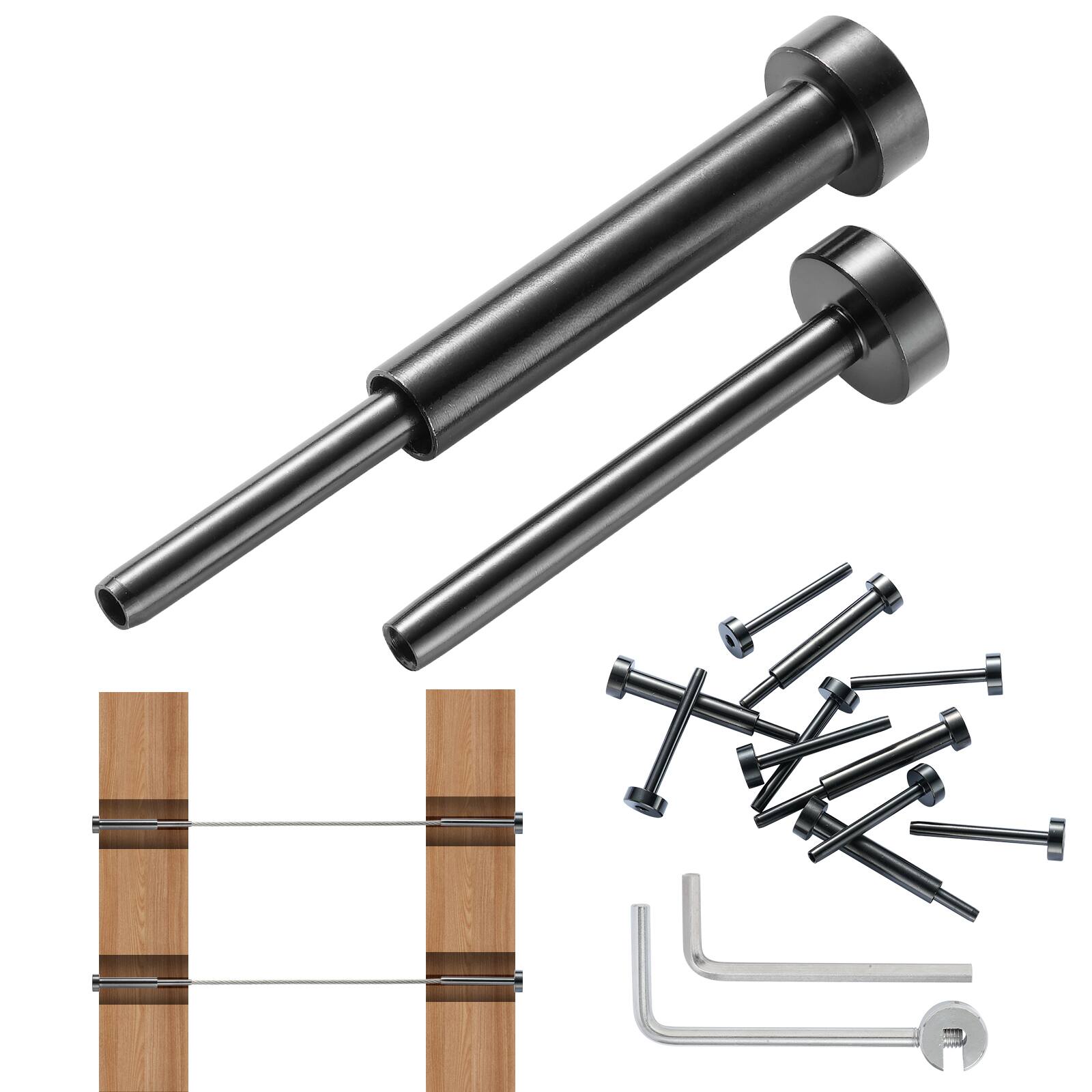 Front. VEVOR - 40 Pack Invisible Cable Railing kit, T316 Stainless Steel 1/8" Invisible Receiver and Swage Stud End for Cable Railing - Black.