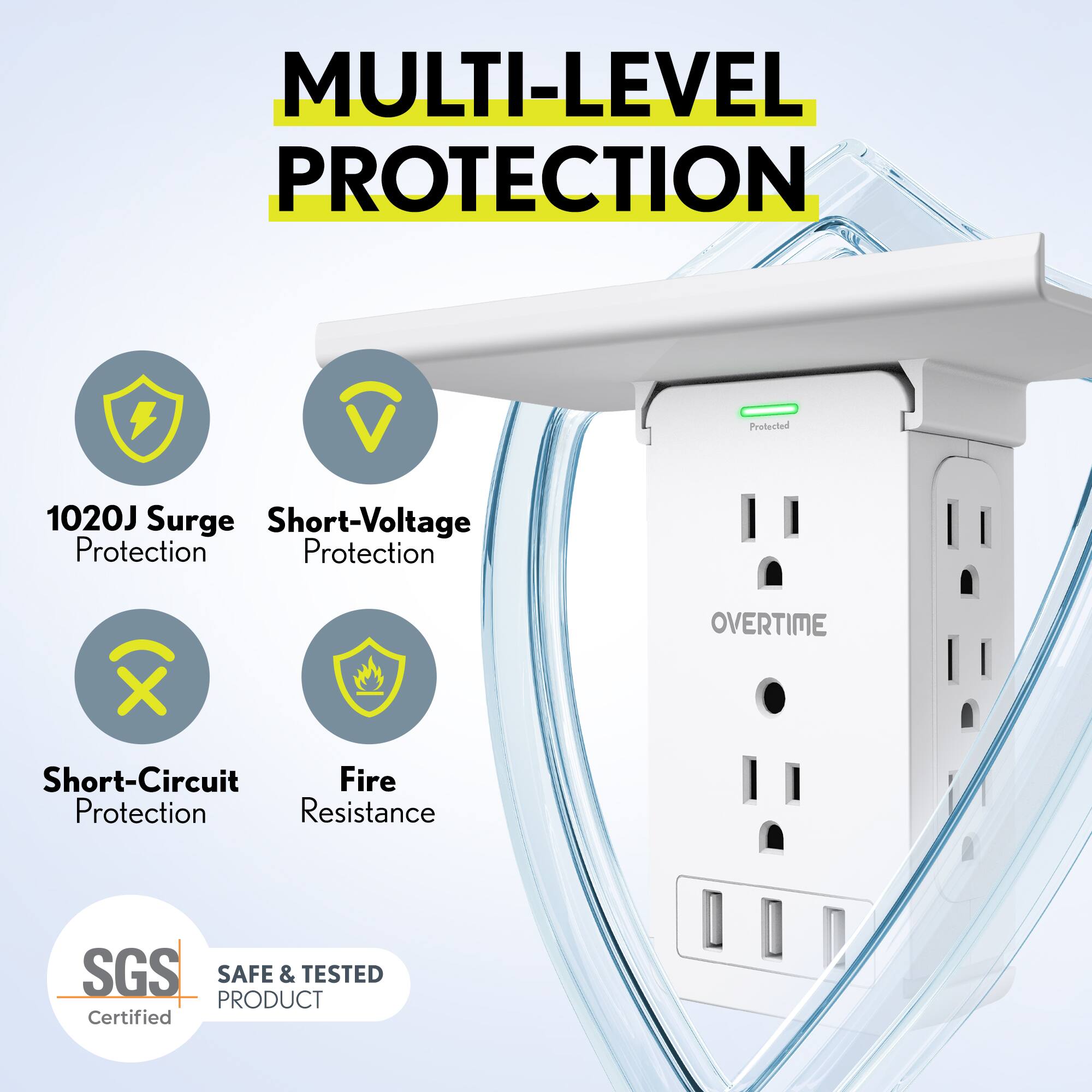 MULTI-LEVEL PROTECTION

- 1020J Surge Protection
- Short-Voltage Protection
- Short-Circuit Protection
- Fire Resistance

SGS Certified

SAFE & TESTED PRODUCT