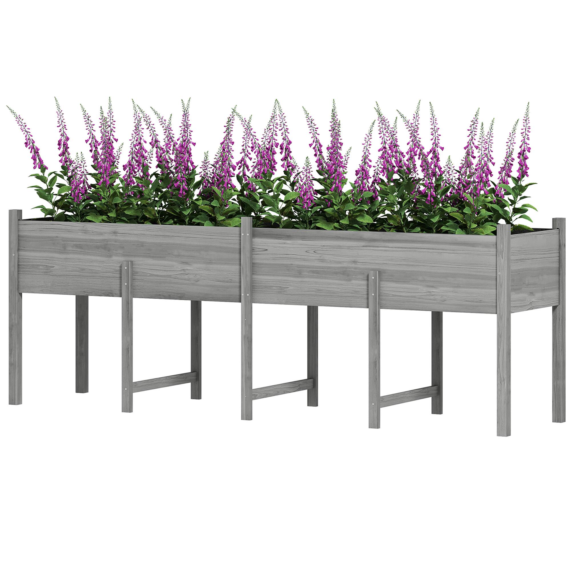 Front. Outsunny - Raised Garden Bed, Large Elevated Planter Box with Legs, Bed Liner and Drain Holes - Gray.