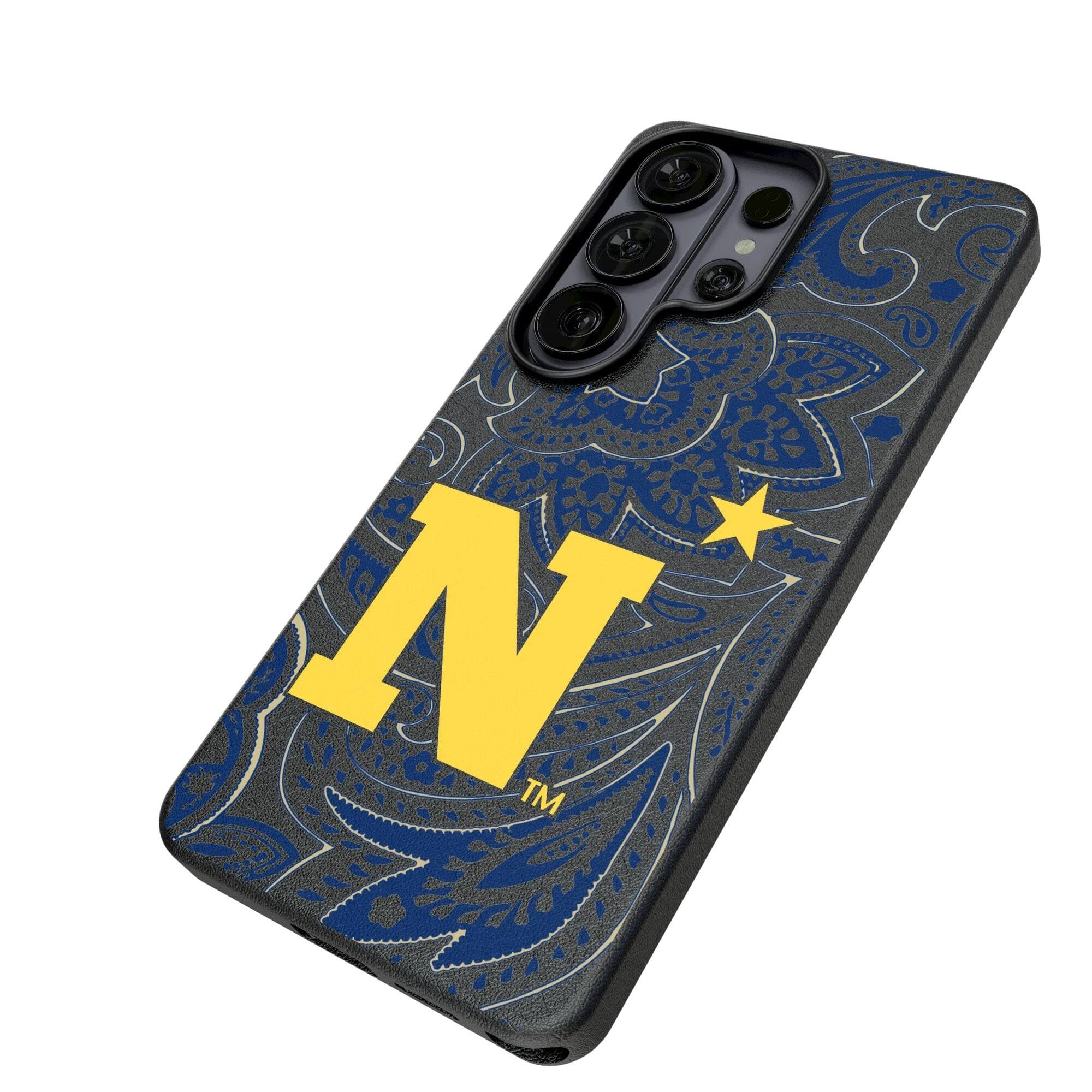 Alt View 1. Keyscaper - Navy Midshipmen Paisley Galaxy Magnetic Bump Case - S25 - Black.