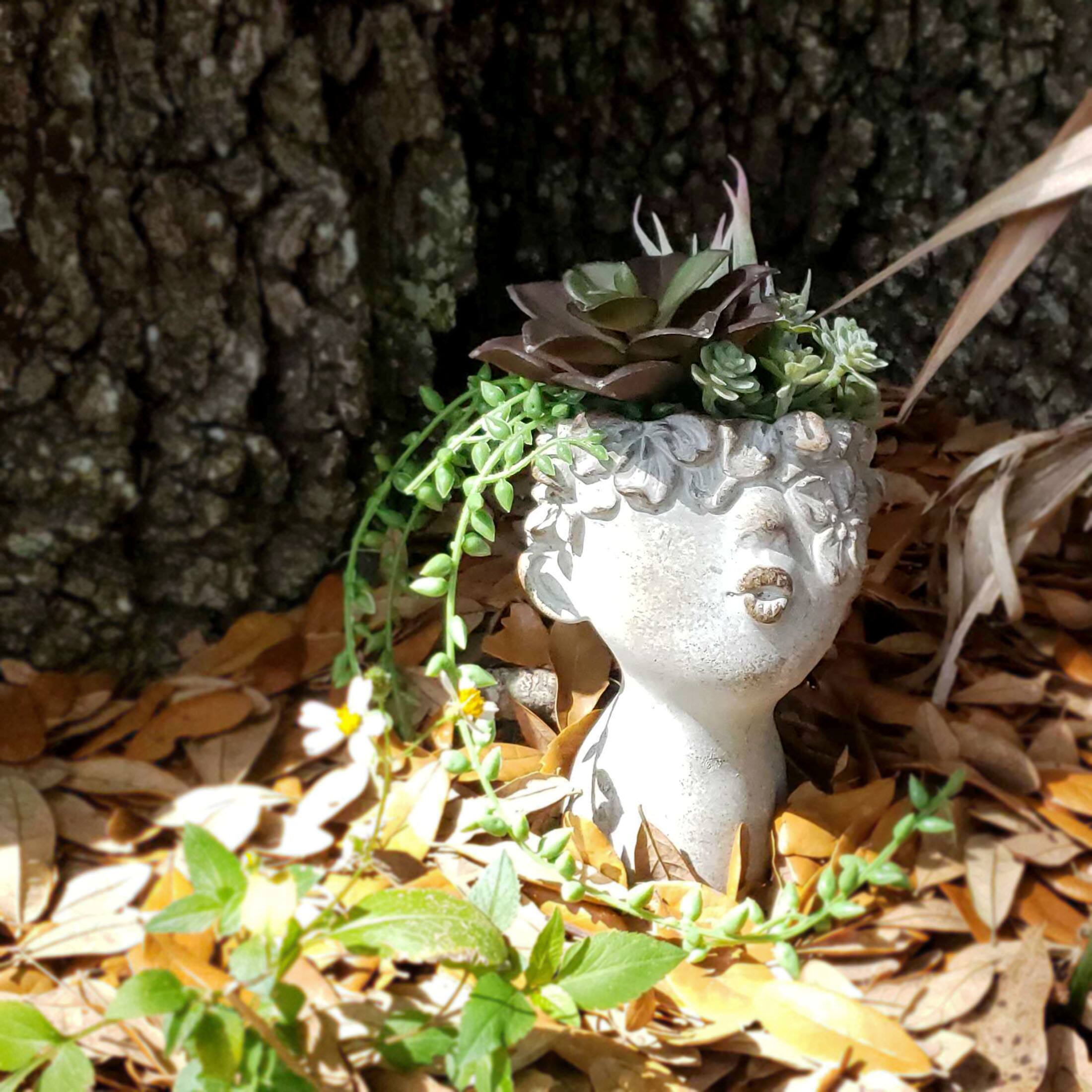 Alt View 4. Things2Die4 - Set of 2 Pucker Up Junior Kissing Face Weathered Finish Concrete Head Planter - Grey.