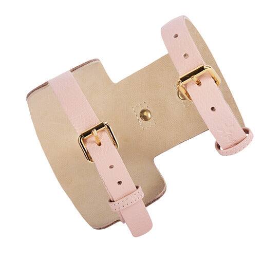 Angle. PoisePup - Luxe Adjustable Leather Harness Vest, Soft with Bow and Crystal for Dogs - Light Pink.