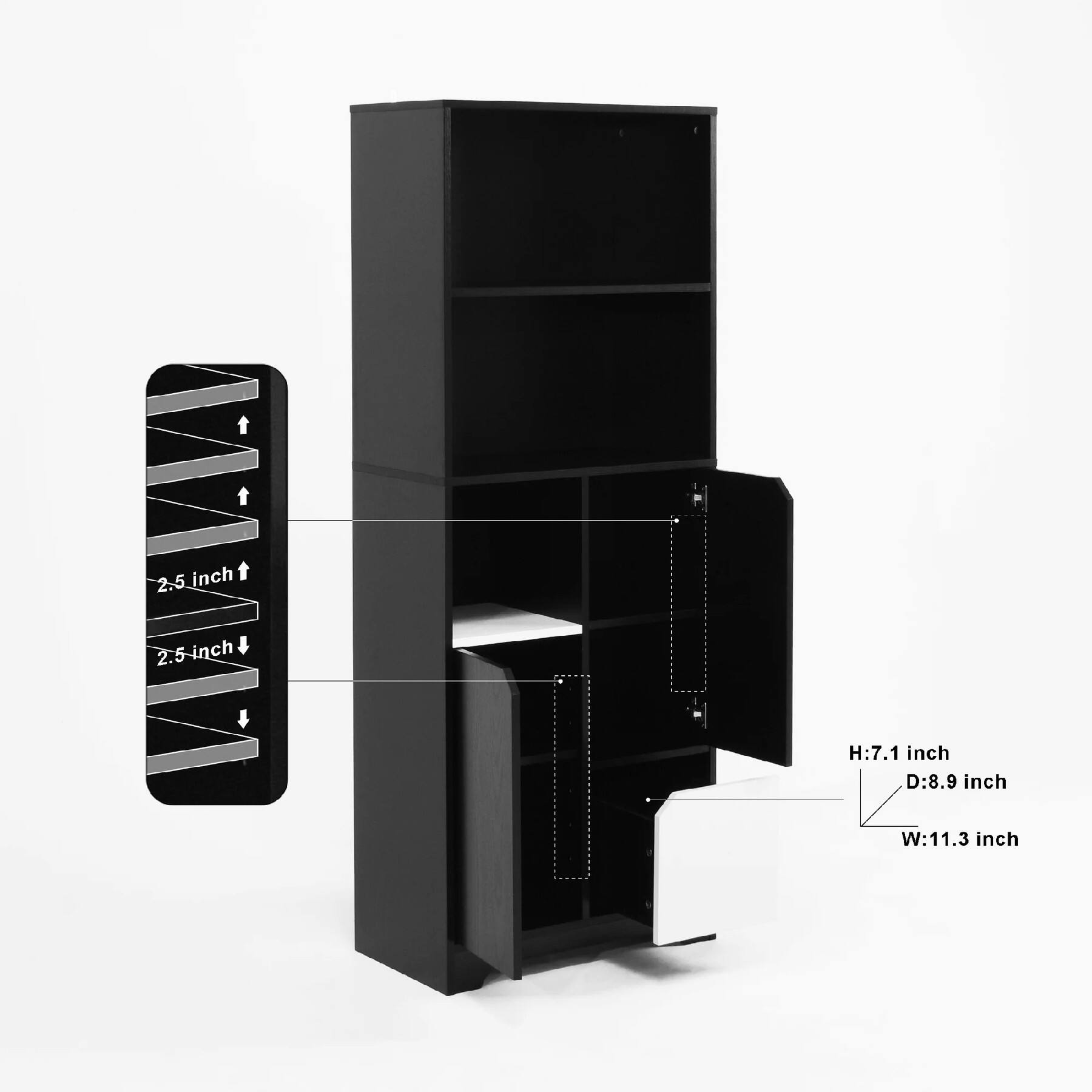 2.5 inch  
2.5 inch  
H: 7.1 inch  
D: 8.9 inch  
W: 11.3 inch