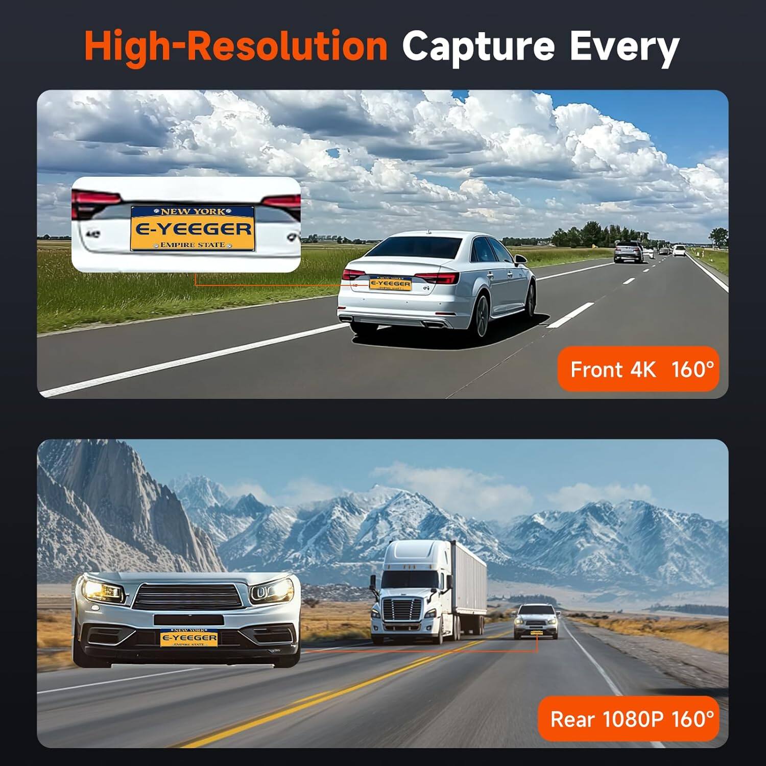 E YEEGER Dash Cam Front and Rear, 4K+1080P Dual Camera for Cars, 32GB ...