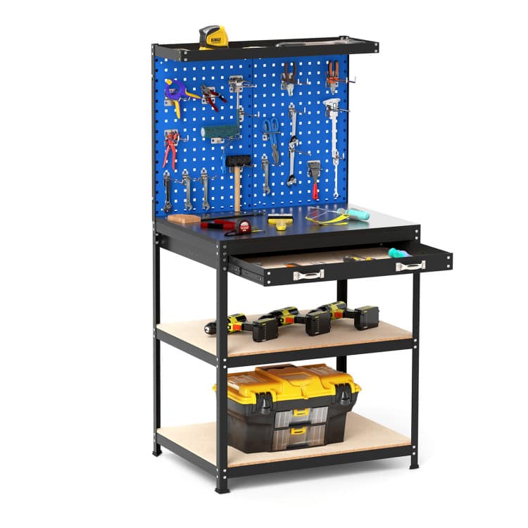SKONYON - 32 x 16 Inch Heavy Duty Workbench with Pegboard Drawer and Shelves