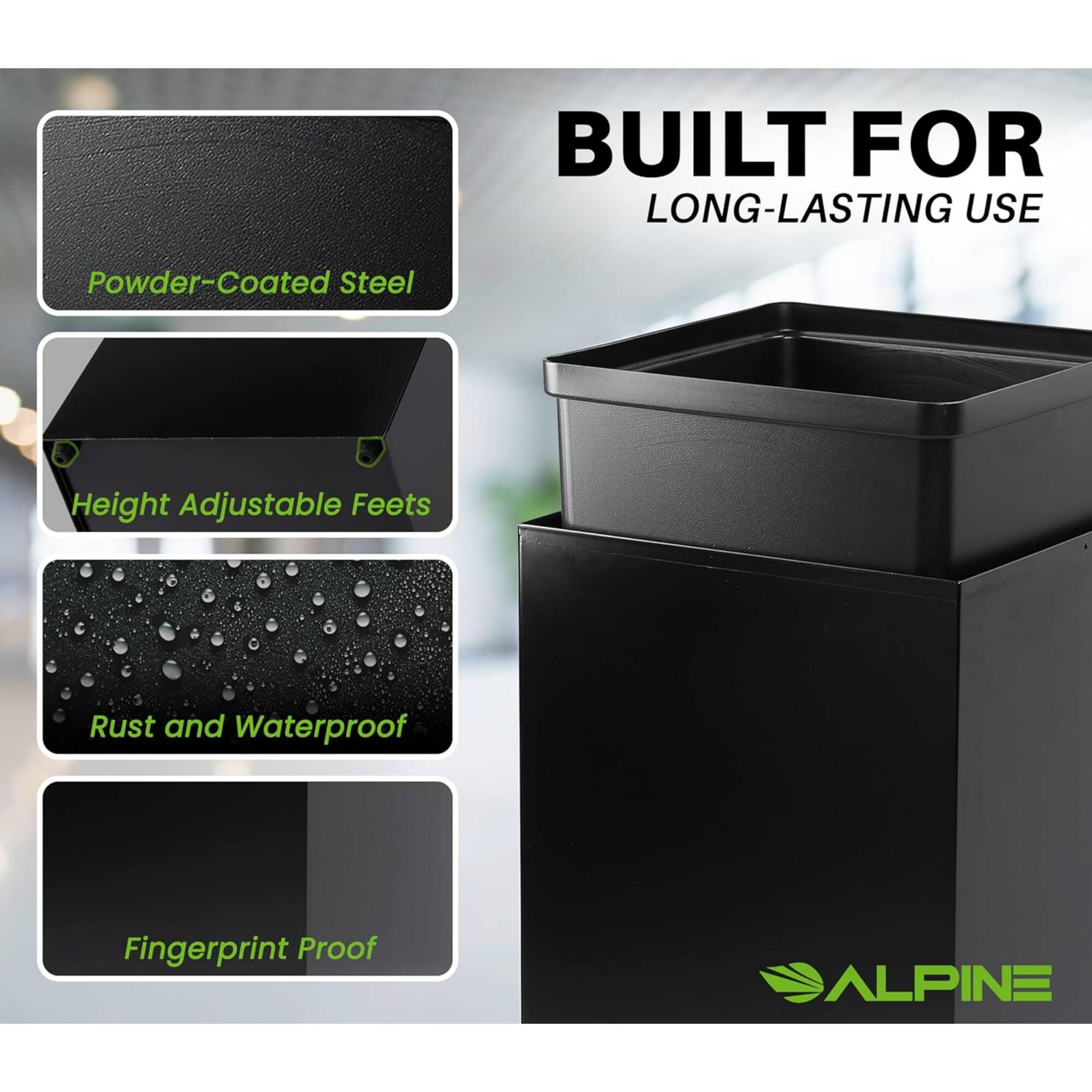 BUILT FOR LONG-LASTING USE Powder-Coated Steel Height Adjustable Feets Rust and Waterproof Fingerprint Proof ALPINE