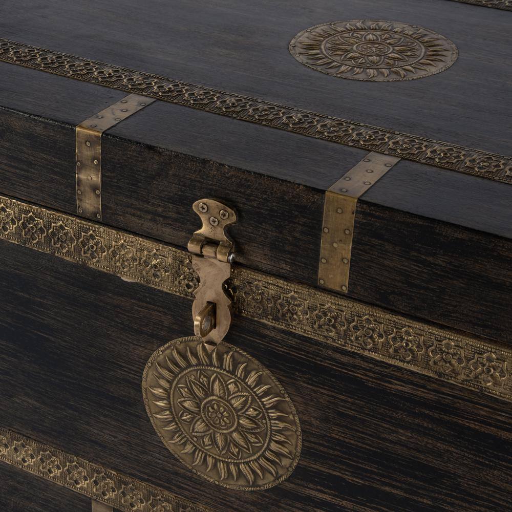 Alt View 7. Butler Specialty - Nador Hand-Painted Brass Inlay Storage Trunk Coffee Table - Brown.
