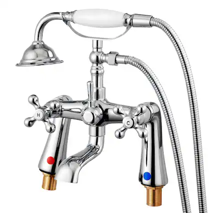 Front. VEVOR - Clawfoot Tub Faucet, Deck Mount Bathtub Faucets, Vintage Polished Chrome Clawfoot Tub Filler Faucet Shower Kit - Polished Chrome.