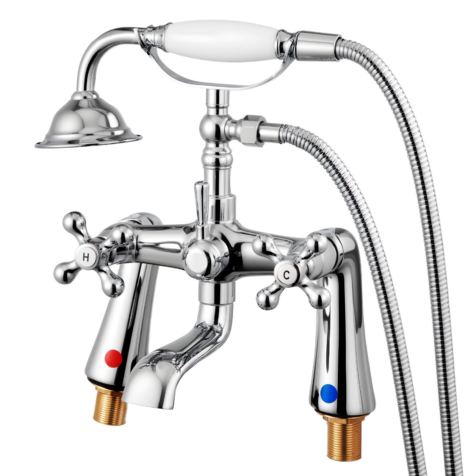 Front. VEVOR - Clawfoot Tub Faucet, Deck Mount Bathtub Faucets, Vintage Polished Chrome Clawfoot Tub Filler Faucet Shower Kit - Polished Chrome.