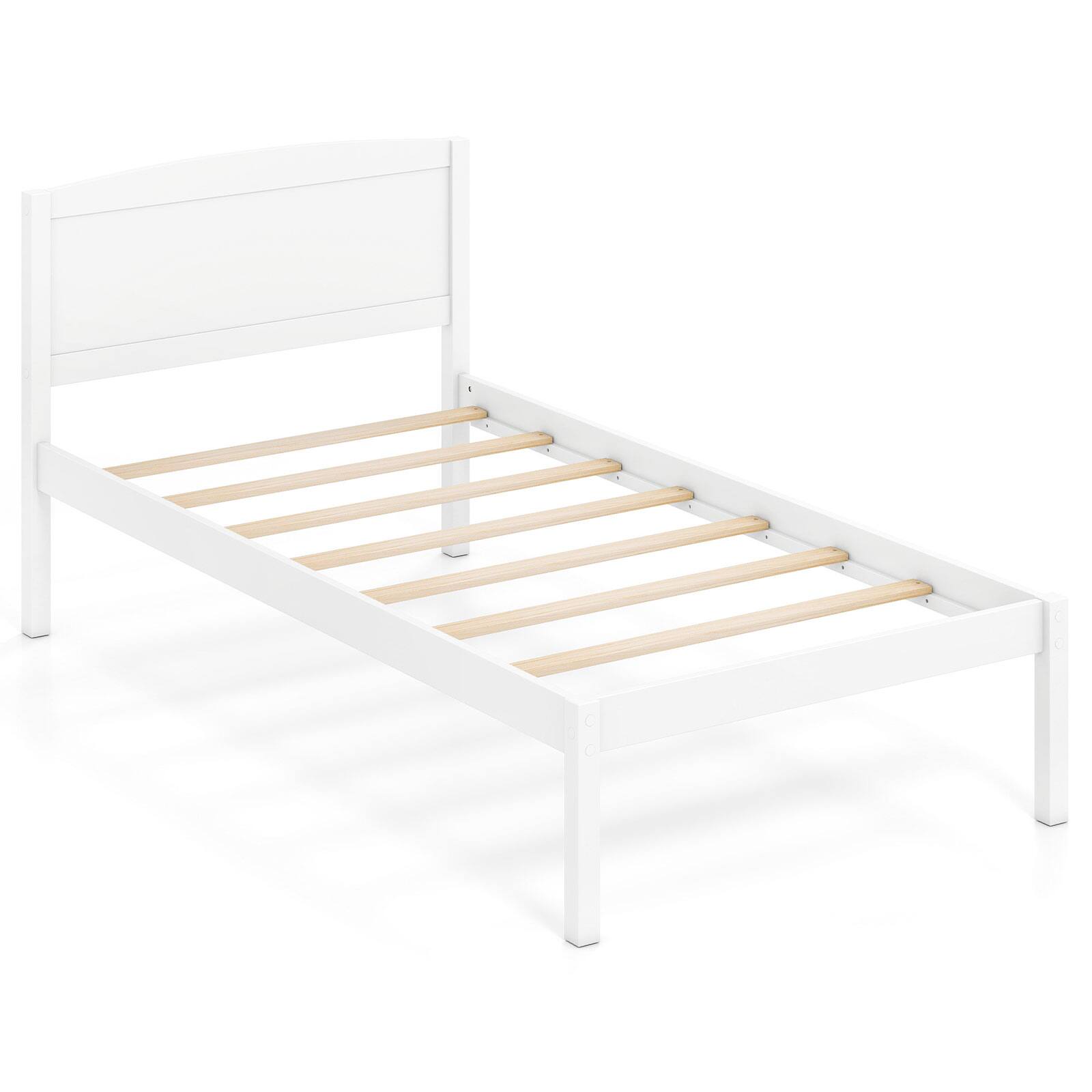 Alt View 8. Gymax - Gymax Twin Size Wooden Platform Bed Frame w/Curved Headboard Solid Pine Wood Legs White - White.