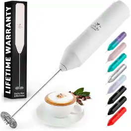 Zulay Kitchen - FrothMate Powerful Milk Frother Portable & Compact Handheld Foam Maker Lattes, Cappuccinos - White