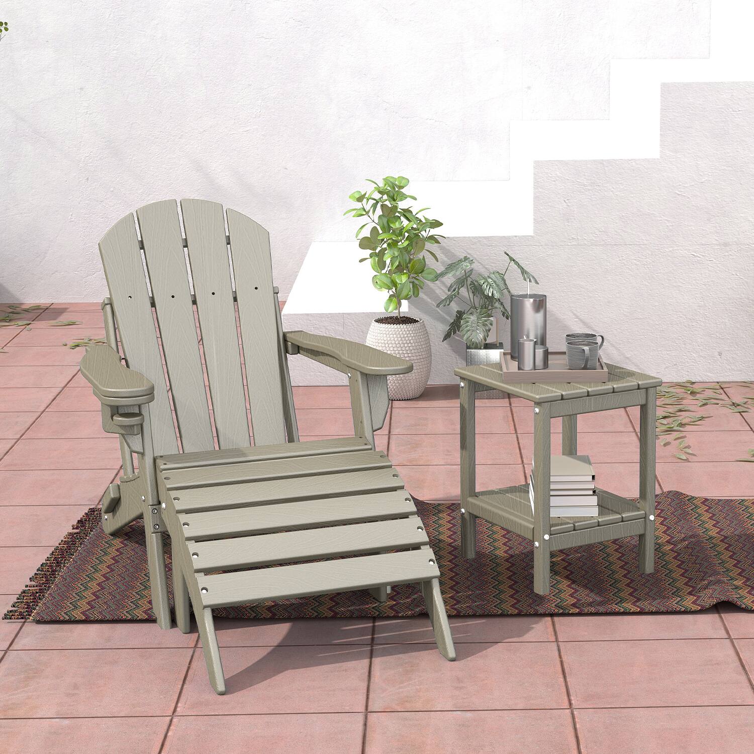 Alt View 2. FODINGHILL - Adirondack Outdoor Side Table with Wood Grain, 14x13 Inch, All-Weather HDPE Plastic for Patio & Porch - Desert Brown.