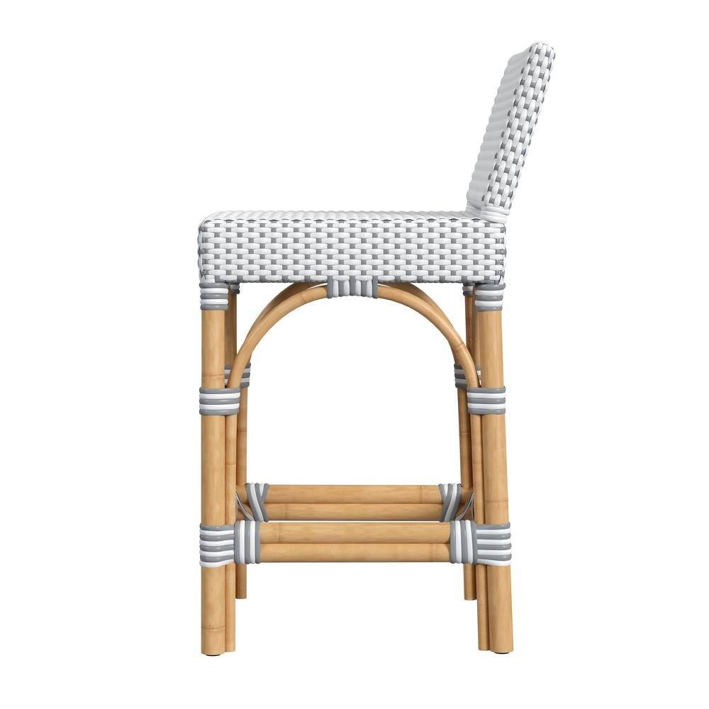 Back. Starlight Canyon Home - Rattan Counter Stool – White Wicker and Wood Bar Stools for Seating - White And Gray.