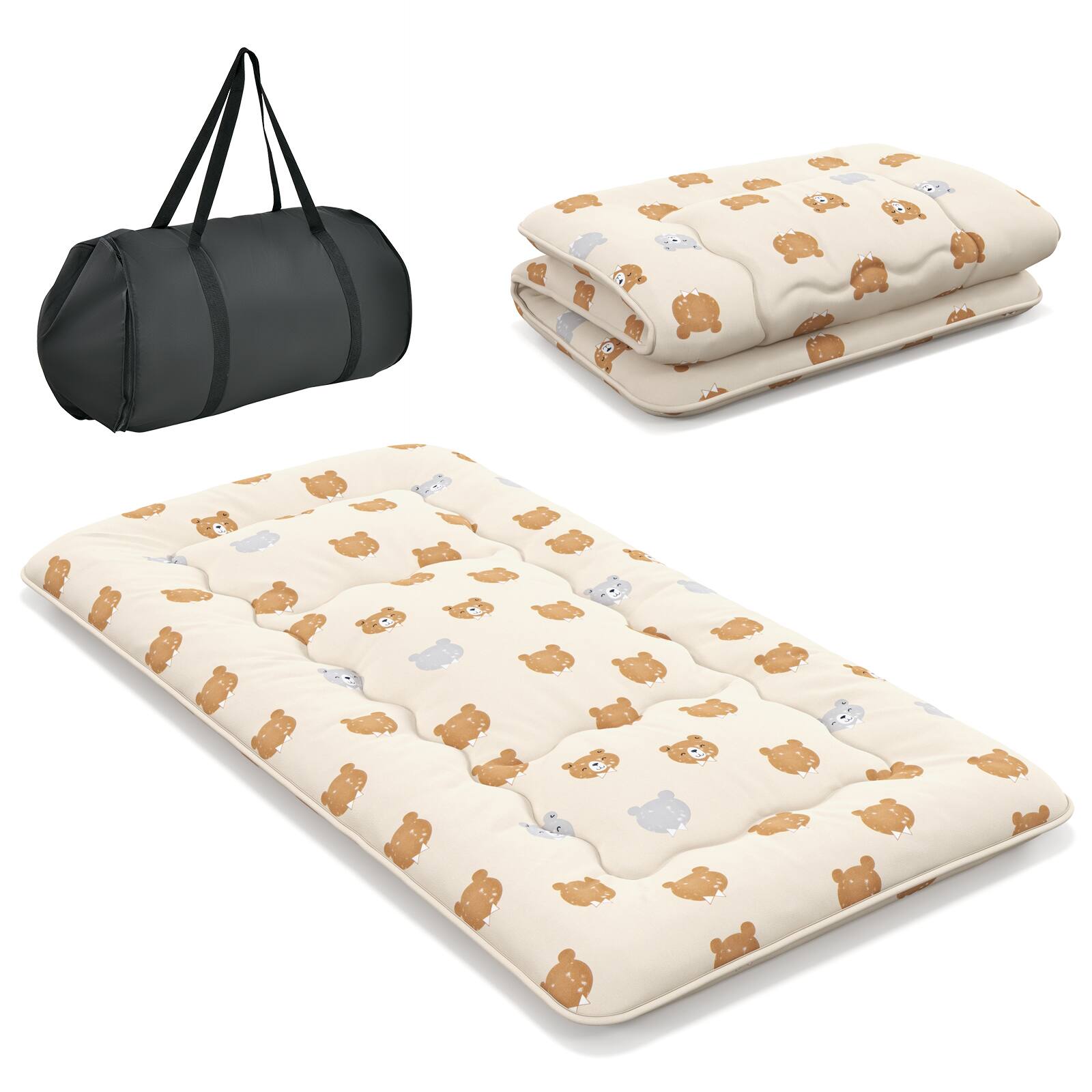 Front. Costway - Costway Twin Futon Mattress Japanese Floor Pad Washable Cover Carry Bag Brown Bear - Brown.