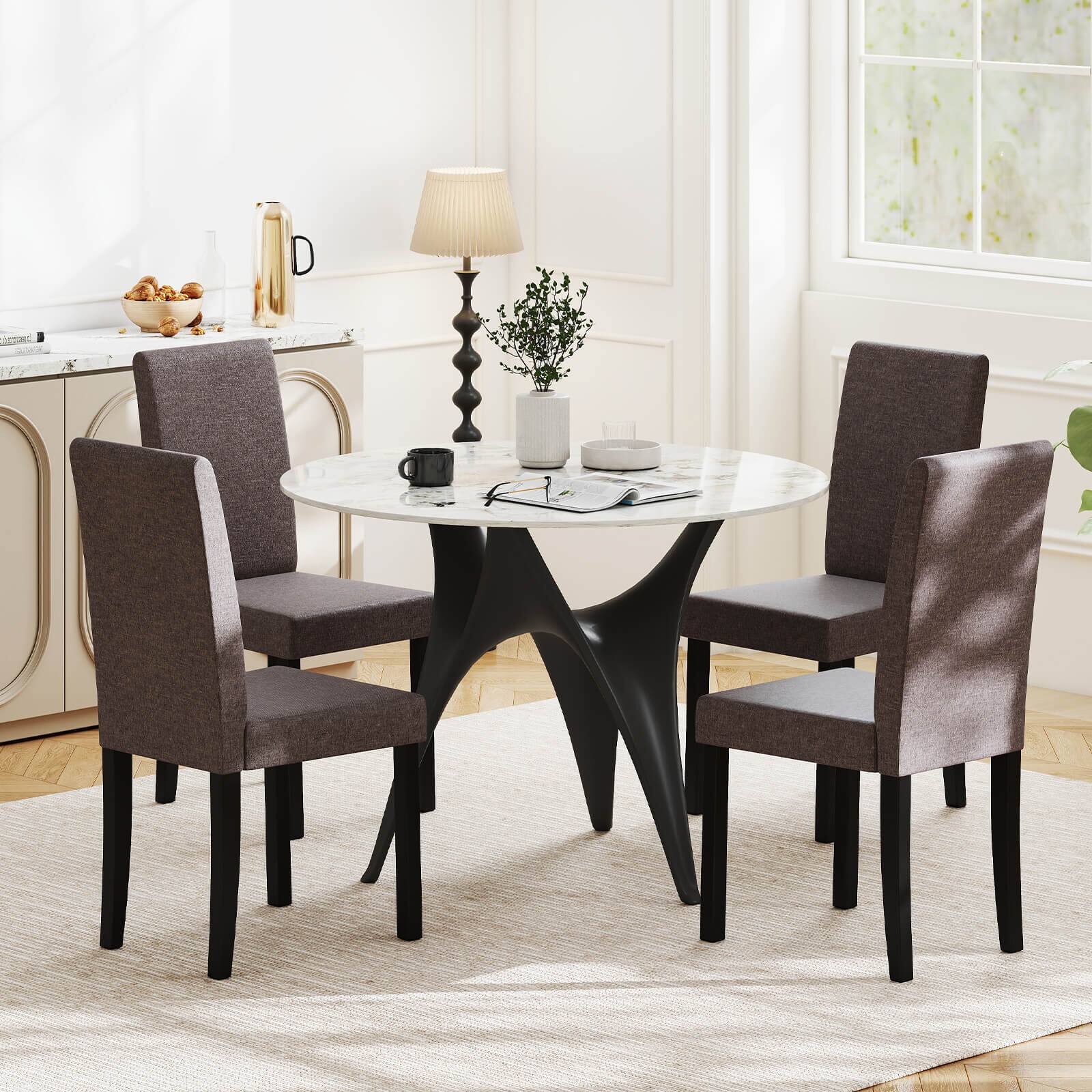 Alt View 4. Costway - Costway Dining Chair Set of 4 Fabric Upholstered Rubber Wood Legs Side Armless - Brown.