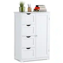 Ecooso - Standing Floor Cabinet with 4 Drawers for Bathroom or Indoor Storage - White