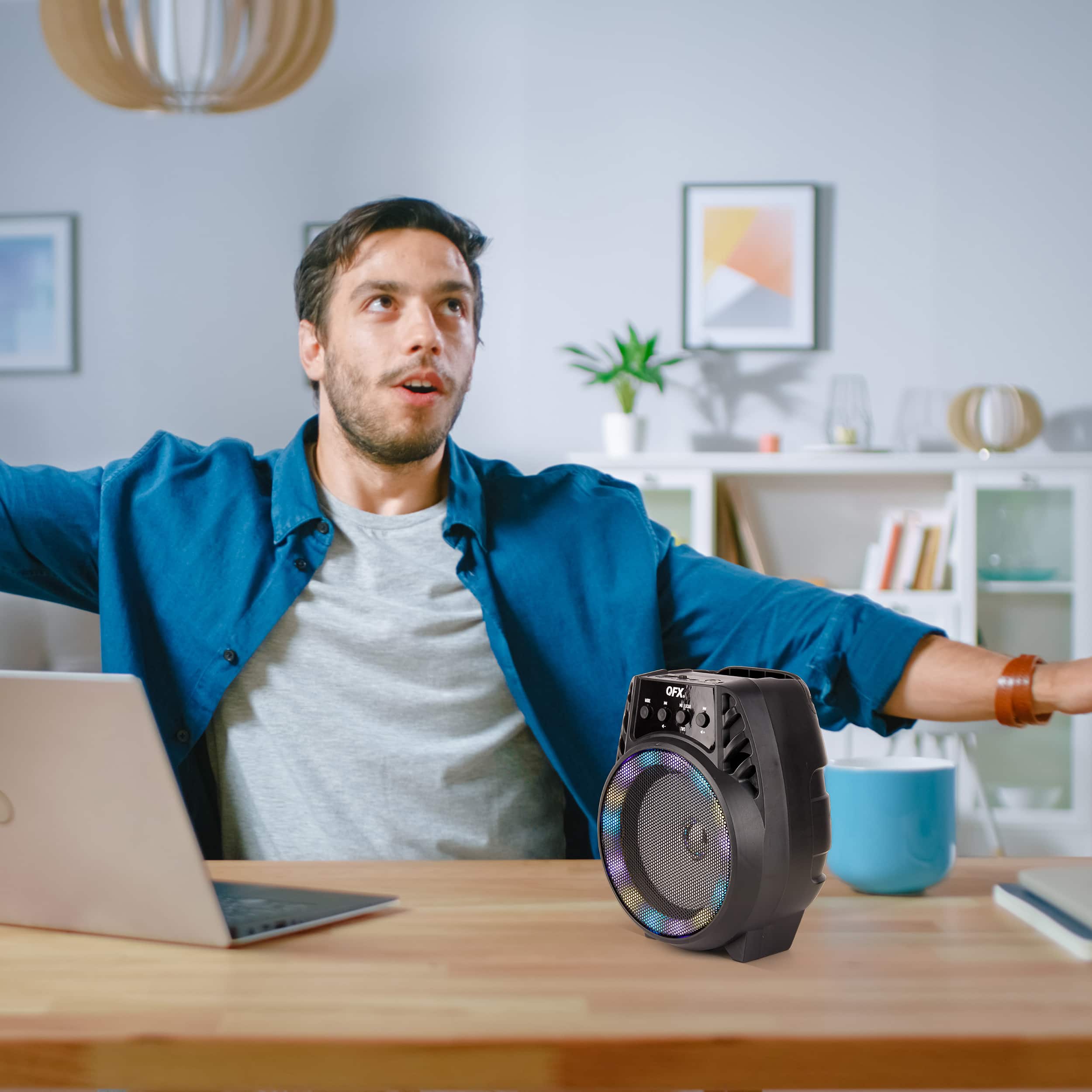 Alt View 12. QFX - Portable Bluetooth Rechargeable Speaker with LED Party Lights - Black.