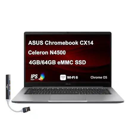 ASUS Chromebook CX14
Celeron N4500
4GB/64GB eMMC SSD
IPS SuperCLEAR
Wi-Fi 6
Chrome OS