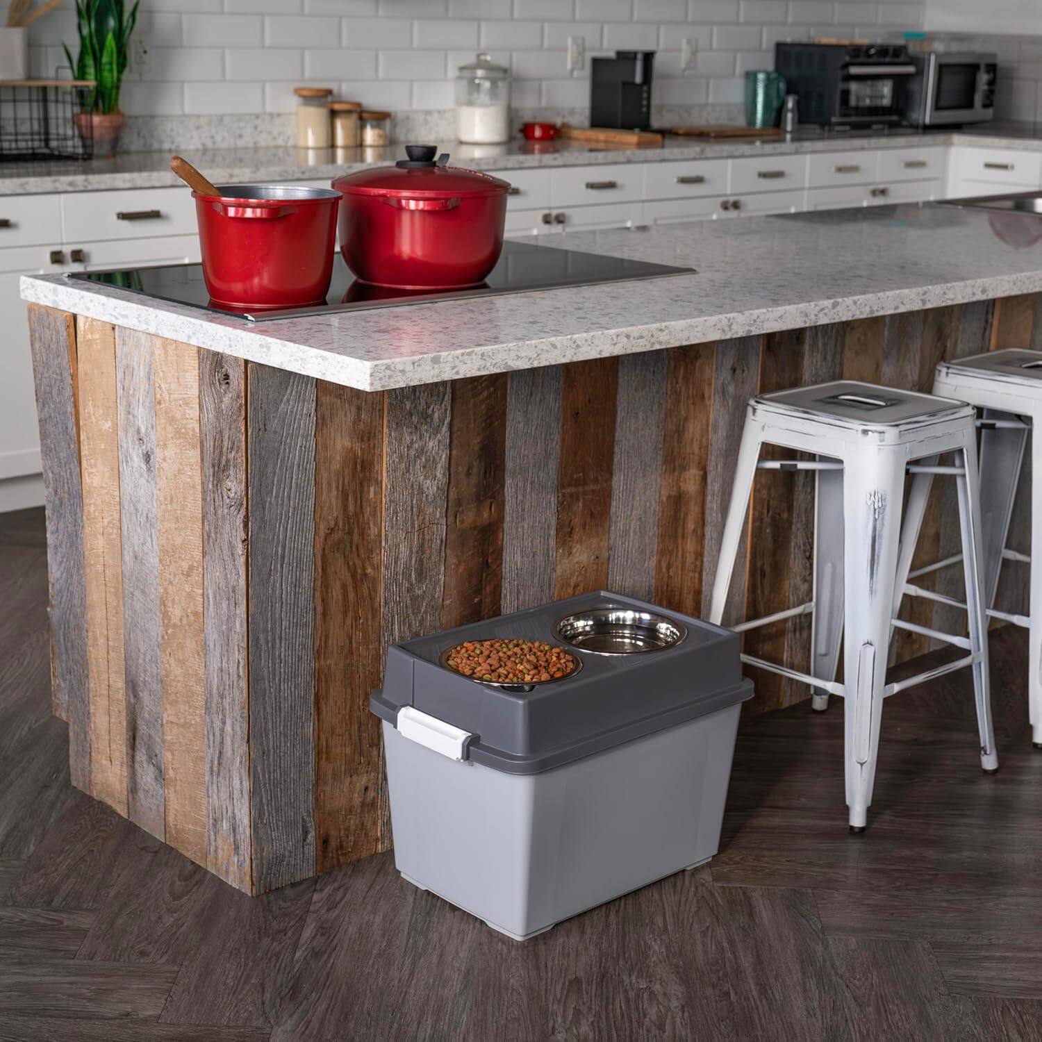 Alt View 2. IRIS USA - IRIS Elevated Dog Bowls, Airtight Pet Food Storage 47 Lbs, Dark Gray - Gray.