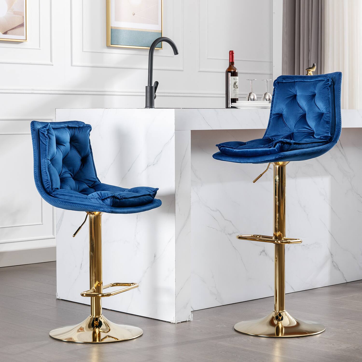Alt View 2. Trinkets Crazed - Bar Stools Set of 2, Swivel Bar Chairs, Adjustable Barstools Counter Height with Backrest for Kitchen Island - Blue.