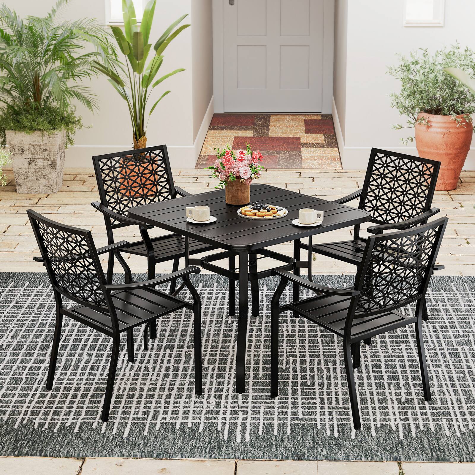 Alt View 8. Gymax - Gymax Outdoor Dining Table for 4 37 Inches Square Patio Bistro Dining Table w/ 1.57'' Umbrella Hole and Metal Frame - Black.