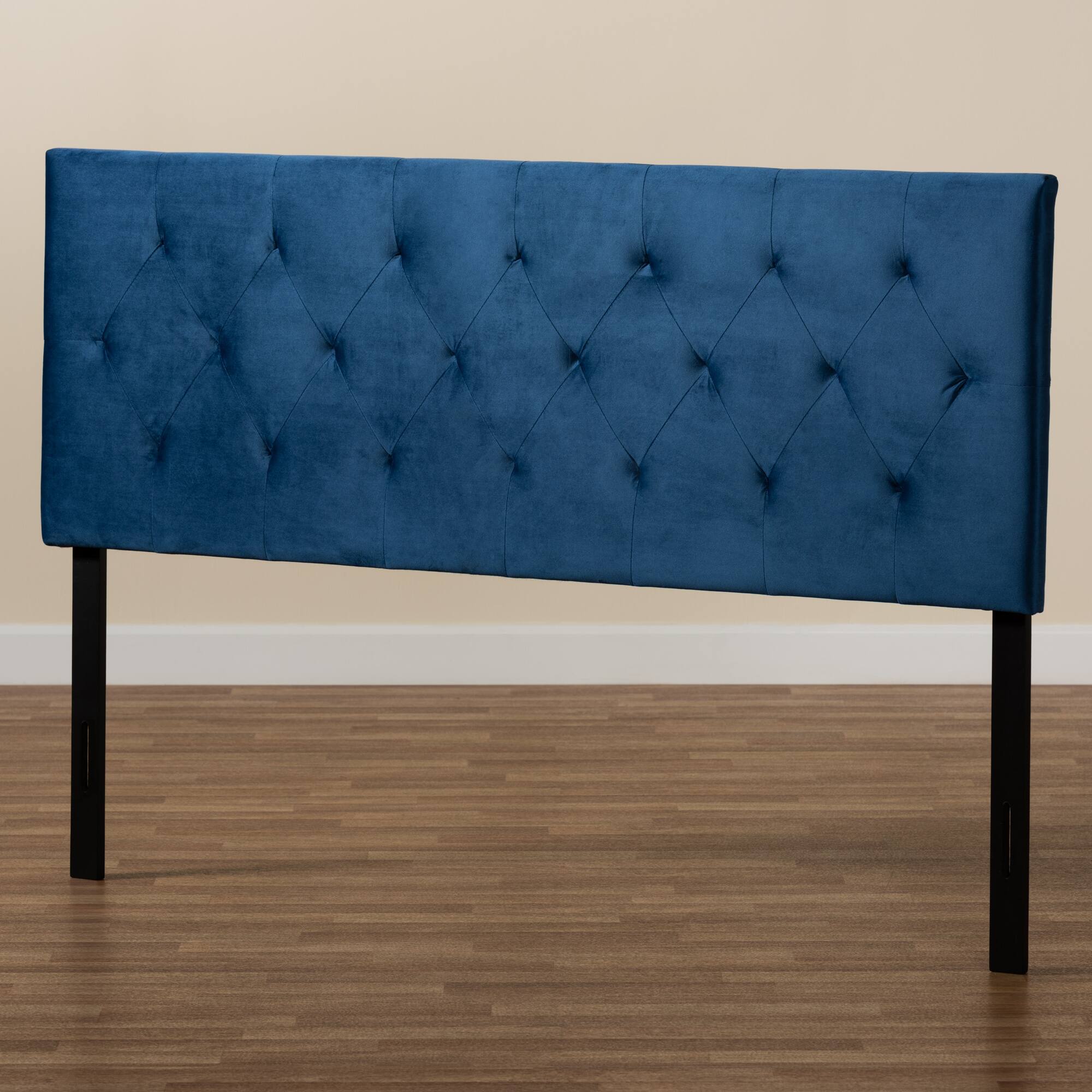 Alt View 1. Baxton Studio - Felix Modern and Contemporary Velvet Fabric Upholstered Full Size Headboard - Navy Blue/Dark Brown.
