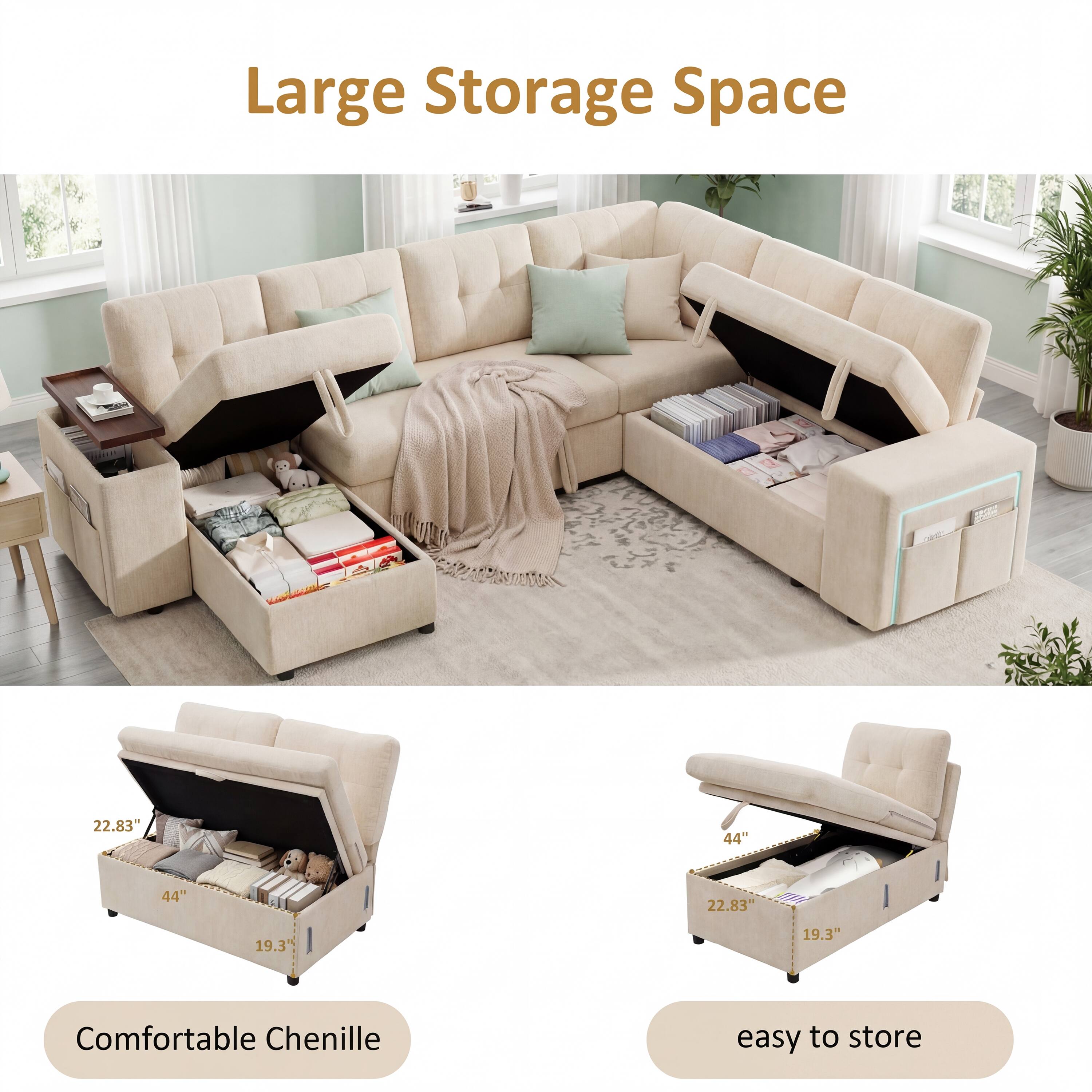 Large Storage Space

22.83" 44" 44" 22.83" 19.3" 19.3"

Comfortable Chenille

easy to store