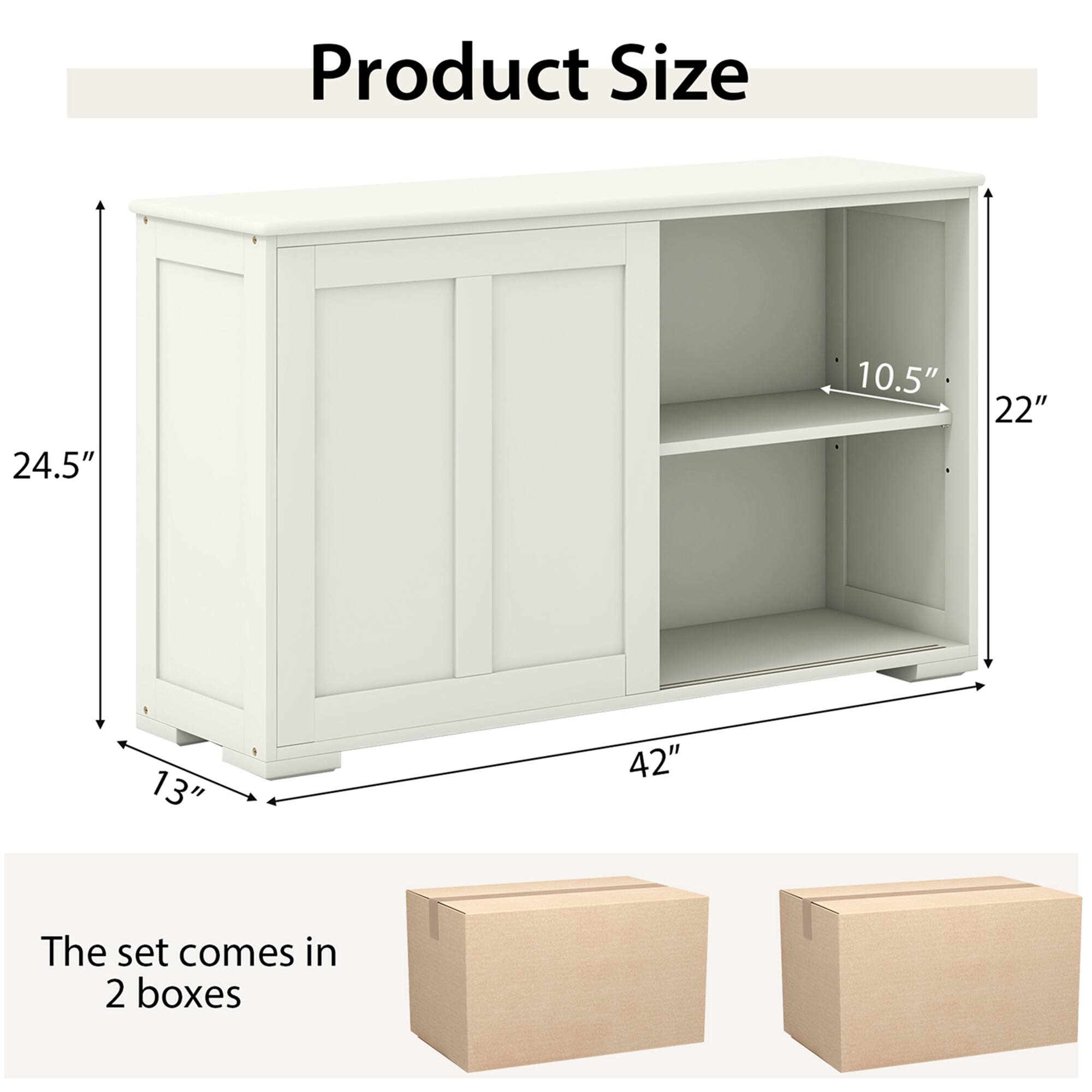 Product Size: 24.5", 10.5", 22", 13", 42"

The set comes in 2 boxes.