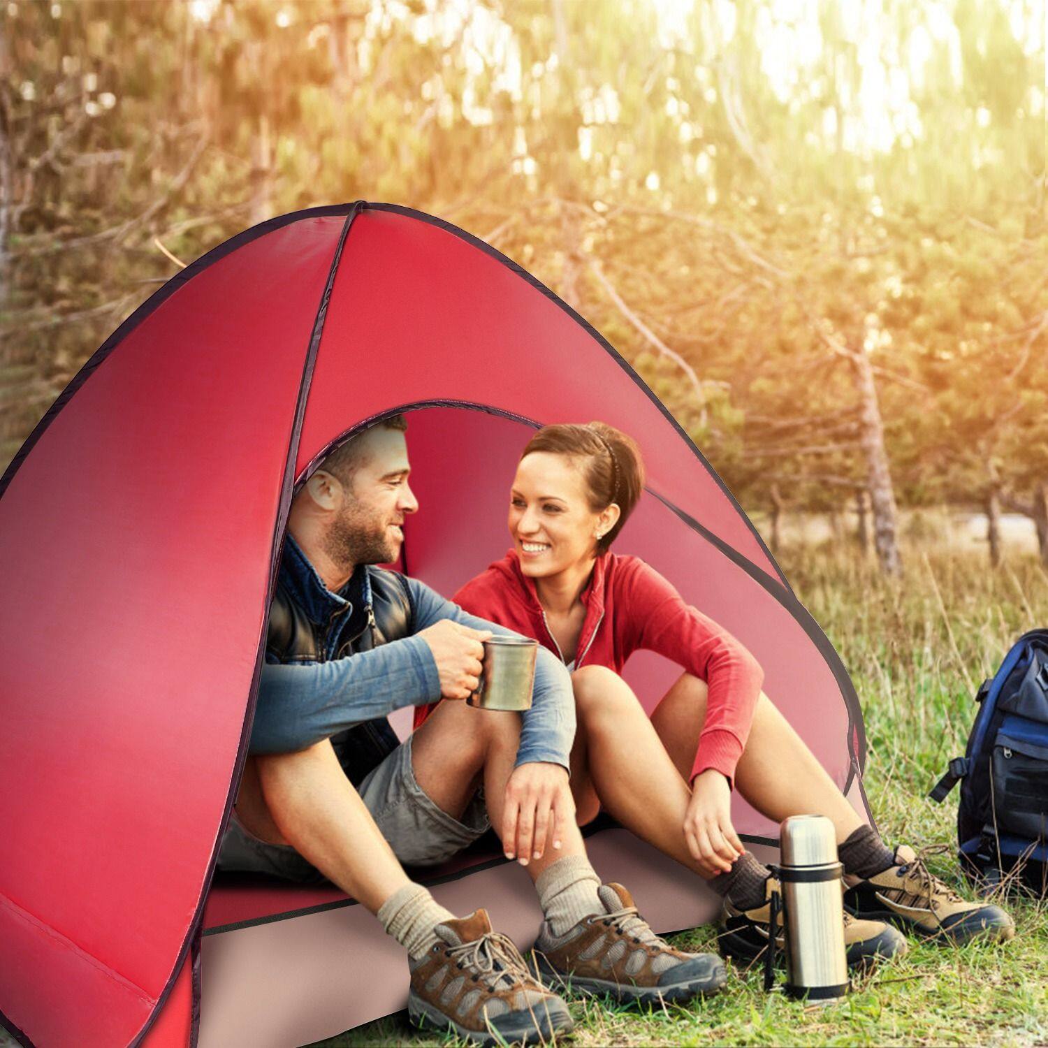 Back. Loheer - Loheer Pop Up Beach Tent Automatic Sun Shade Shelter Anti-UV Waterproof Canopy Red - Red.