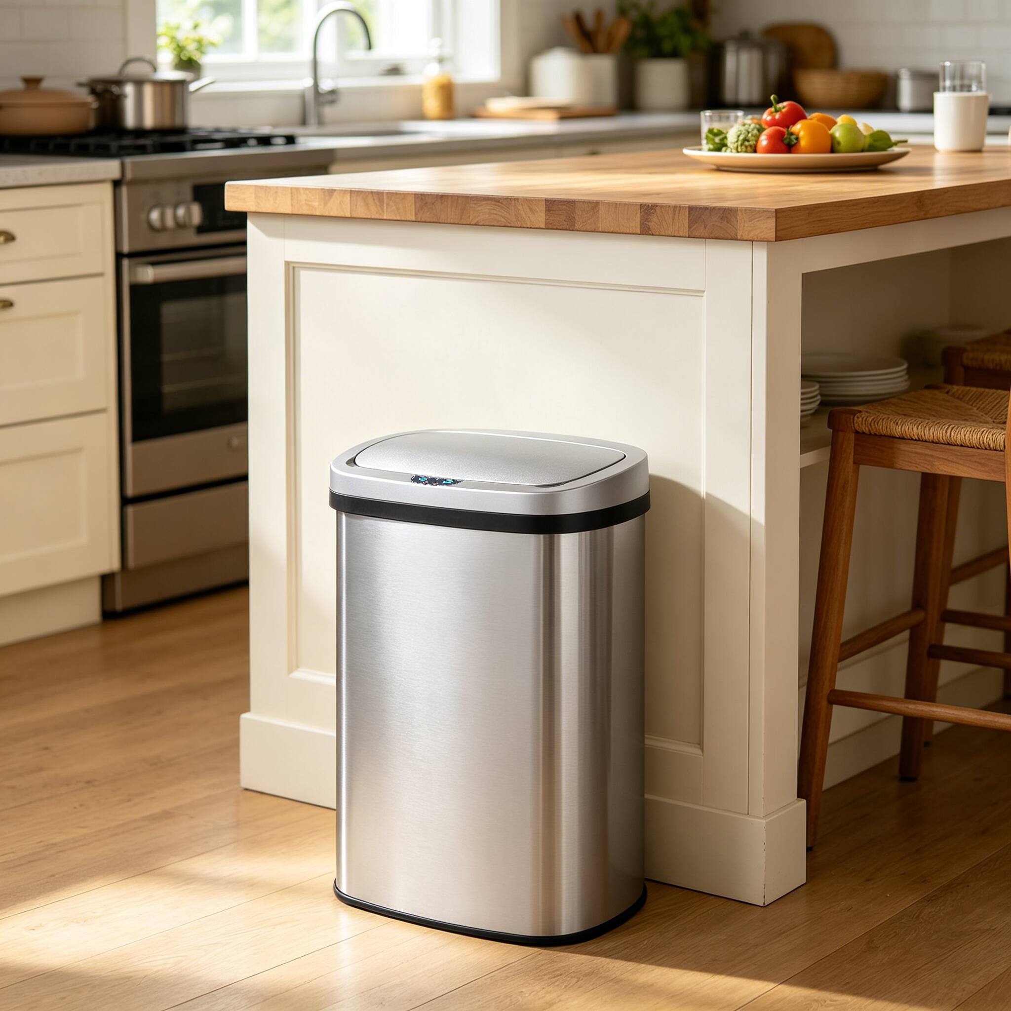 Alt View 2. Innovaze - 13-Gal. Oval Motion Sensor Trash Can with Bonus 45 Trash Bags, Fingerprint-Resistant Stainless Steel - Silver.