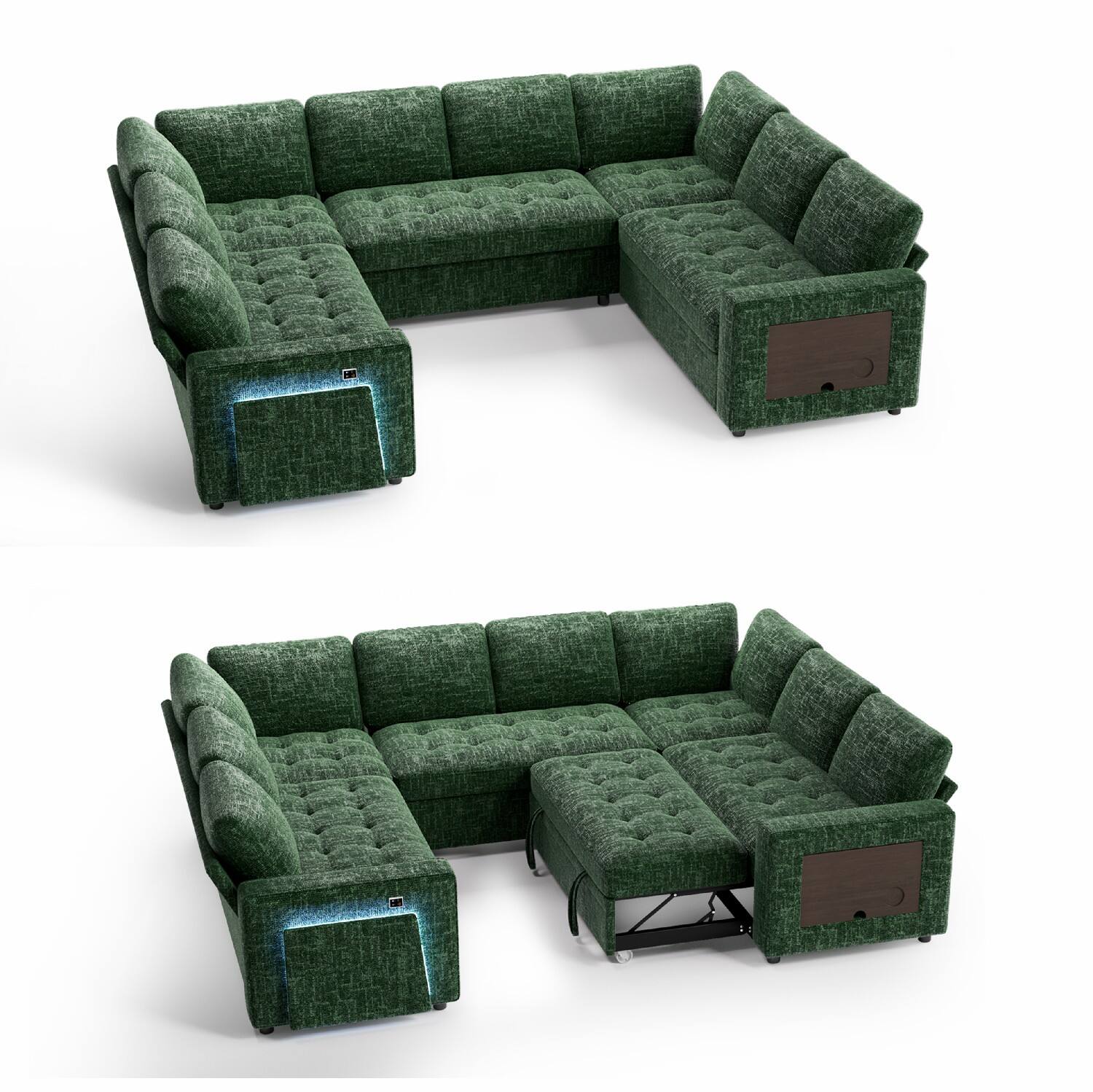 Alt View 2. Dyonery - Dyonery 8 Seat Modular Sectional Sleeper Sofa,Pull-Out Bed, Reclining Backrest, USB Ports, Side Table, Green - Green.