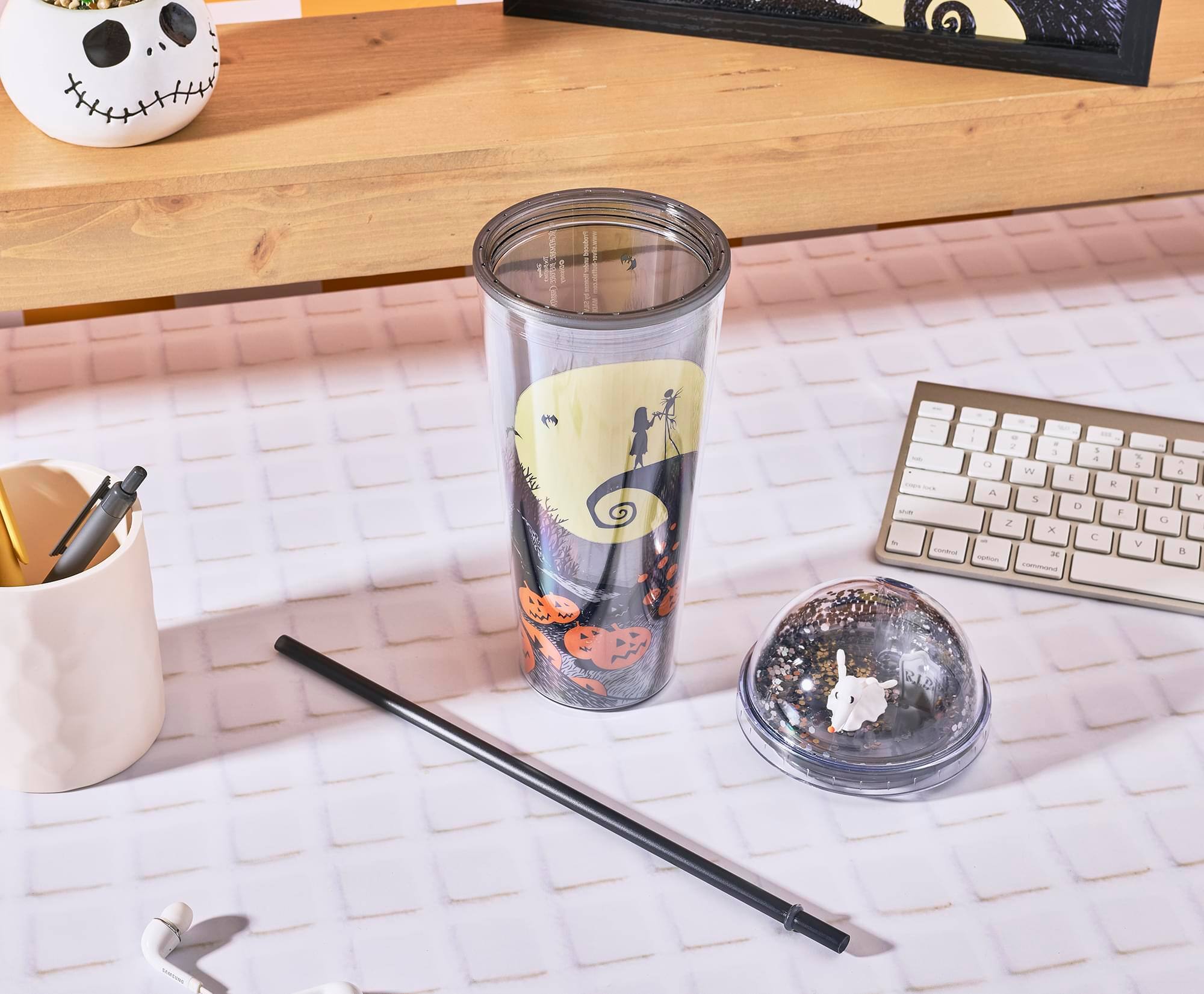 Alt View 6. Silver Buffalo - Disney The Nightmare Before Christmas Zero 24-Ounce Carnival Cup With Straw - Grey.