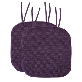 Sweet Home Collection - Honeycomb Memory Foam Non-Slip 16" x 16" Chair Cushion Pad with Ties, 2-Pack - Eggplant