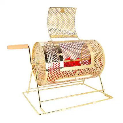 Front. GSE Games & Sports Expert - Raffle Drum, Small Brass Raffle Ticket Spinning Cage, Holds 2,000 Tickets or 80 Ping Pong Balls.