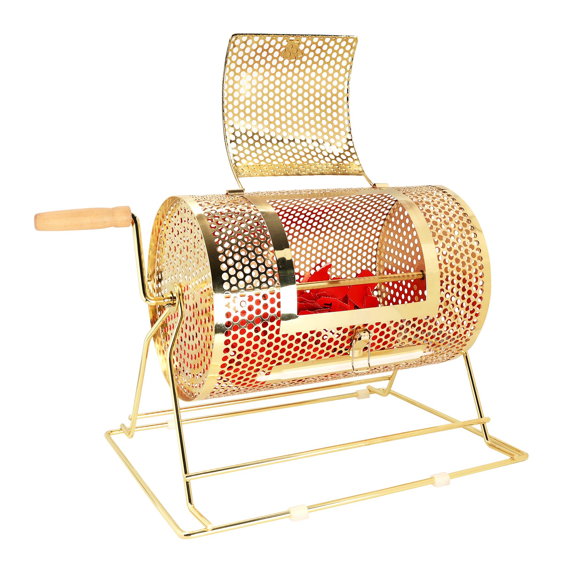 Front. GSE Games & Sports Expert - Raffle Drum, Small Brass Raffle Ticket Spinning Cage, Holds 2,000 Tickets or 80 Ping Pong Balls.