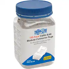TRIPP-LITE
100-Pack Cat5e RJ45 Modular Connector Plugs
For Stranded Conductor Wire and Round Cables
Model: N030-100-STR
Lifetime Warranty