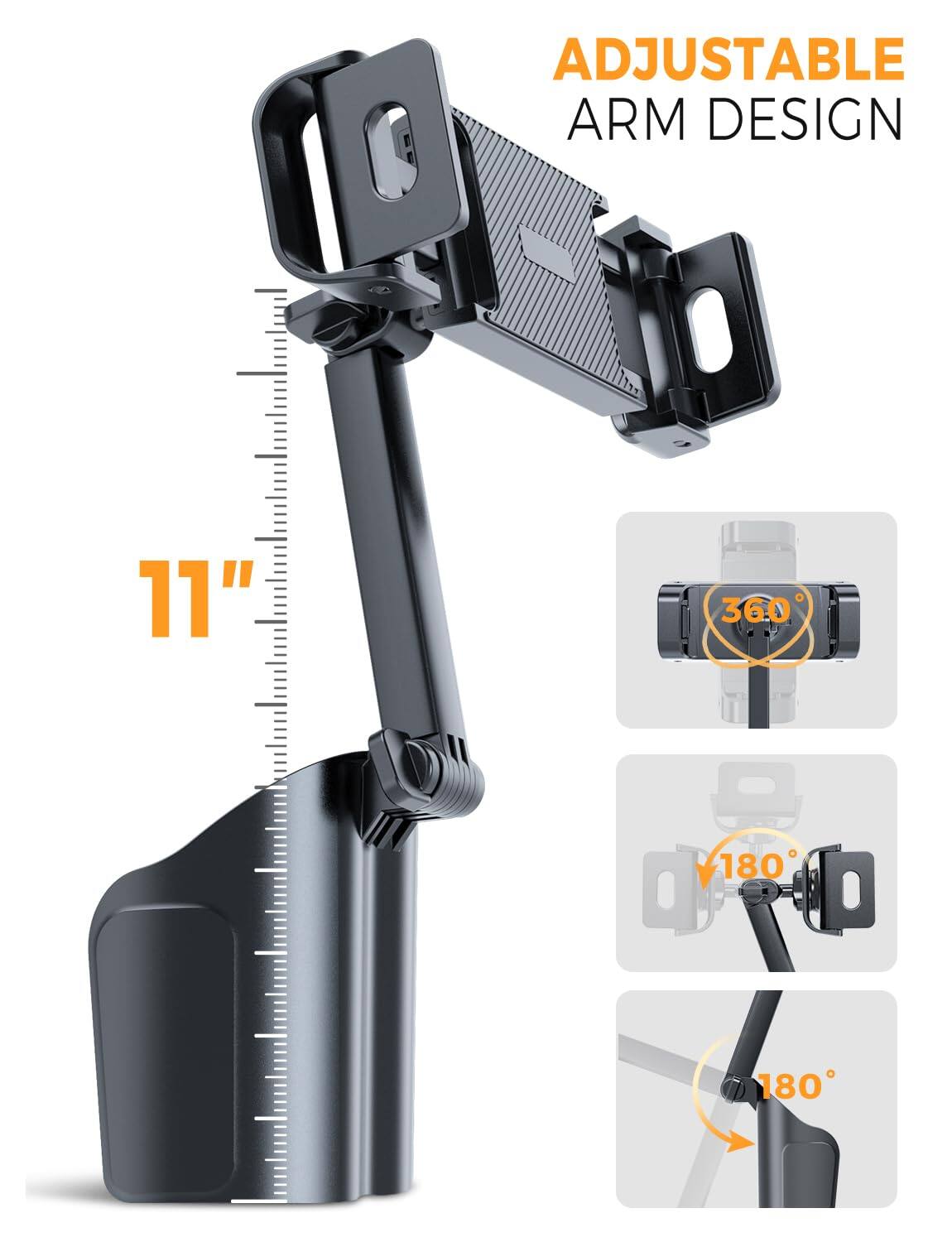 ADJUSTABLE ARM DESIGN

11"

360°

180°

180°