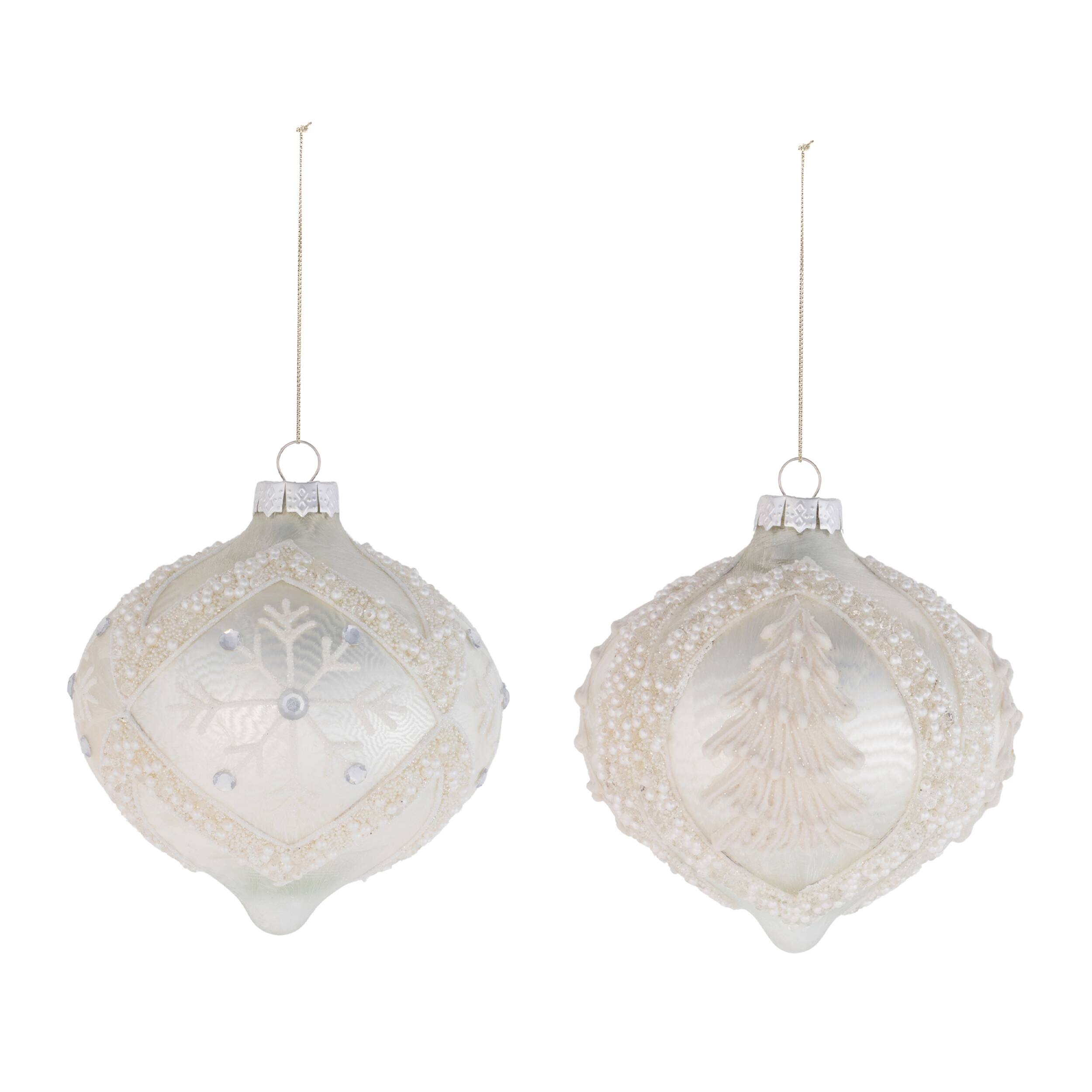 Angle. BreeBe - Glamorous Onion Ornament (Set of 6) - Silver, White.