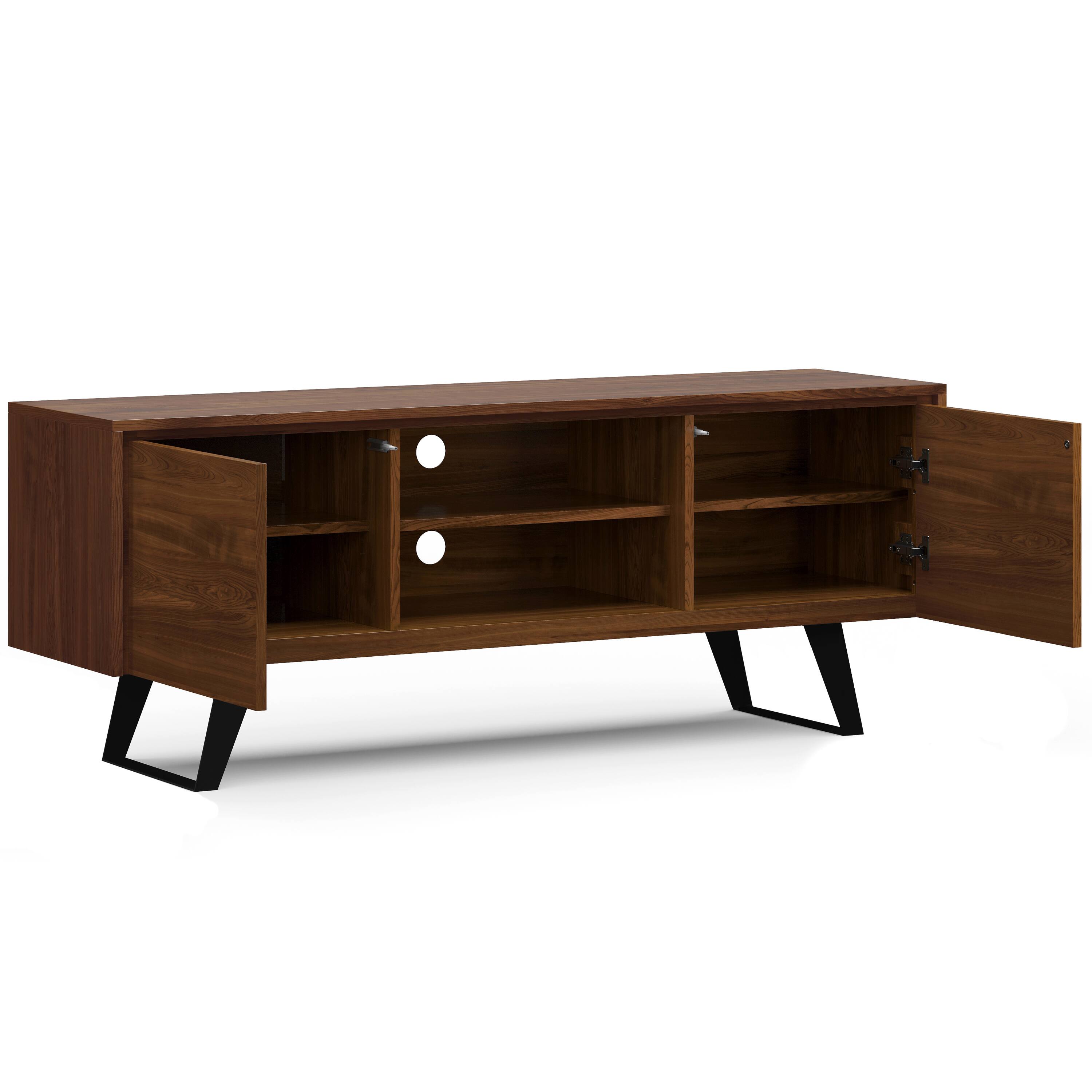 Alt View 1. Simpli Home - Lowry  63 inch Wide Modern Industrial TV Media Stand in Walnut For TVs up to 70 inches - Walnut.