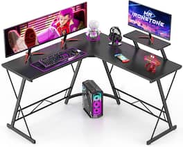 COQOOL - Gaming Desk Corner Computer Desk, Home Office Desks Writing Workstation with Large Monitor Stand 51 Inch - Black