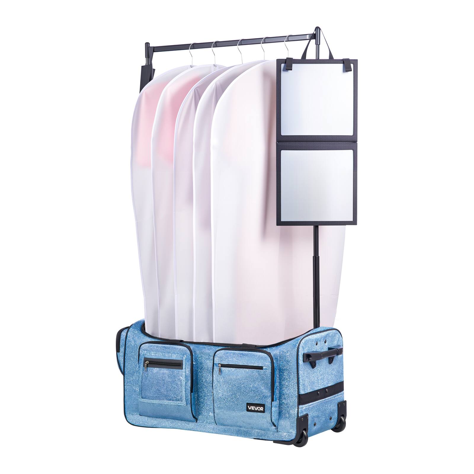 Alt View 5. VEVOR - Dance Bag with Garment Rack, 29 Inch Rolling Dance Duffel, with Wheels, USB Port, Height Adjustable Clothes Rack - Blue.